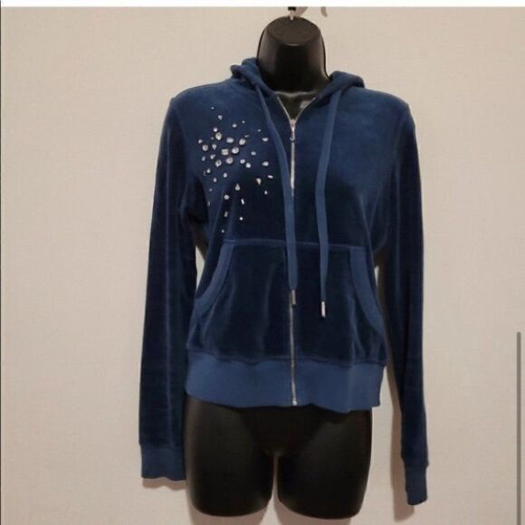 Juicy Couture Velour Track Pant Jacket. Dark Blue with Rhinestones. Size Med - Picture 4 of 4